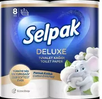 Tualetes papīrs SELPAK Deluxe Cotton, 3 slāņi, 15.6m, 130 loksnes, 8 ruļļi
