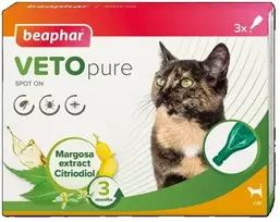 Pilieni pret blusām, ērcēm kaķiem - Beaphar Spot on Veto pure, 3 gab