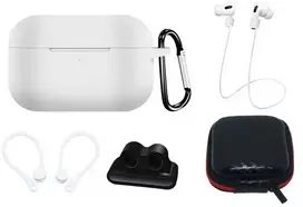 Dėklas Fusion Accessories Fusion Set silicone case | ear hook | neck strap | watch strap holder | carabiner for Apple Apple Airpods 3 baltas
