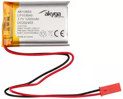 Lithium Polymer Baterija Akyga AKY0663 LP103040 Li-Po 3.7V 1200mAh PCM JST 2.54 2-Pin Connector 150mm