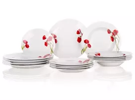 Banquet Lėkščių rinkinys iš porceliano 18d,Aguonos