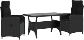 Lauko valgomojo komplektas 3 pcs Juoda poliratanas
