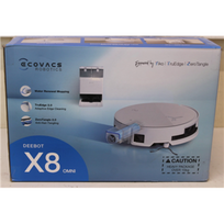 SALE OUT. Ecovacs DEEBOT X8 OMNI Vacuum cleaner, Robot, Wet and Dry, 18000Pa, TruEdge 2.0, AIVI 3D 3.0, YIKO-GPT, White+Auto-empty station | Ecovacs Robotic Vacuum Cleaner | DEEBOT X8 OMNI | Wet and Dry | Lithium-Ion | 5200 mAh | Dust capacity 0.22 L | 18000 Pa | White | USED, MISSING INNER PACKAGE, SCRATCHED, DIRTY | 24 month(s)