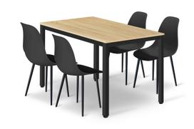 Komplektas Tessa Stalas 120 Cm X 60 Cm - ąžuolinis / Juodos Kojos + 4 Kėdės Wat Juodos / Juodos Kojos