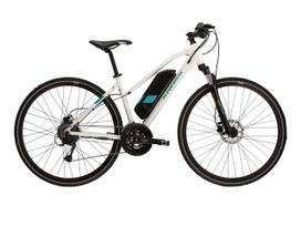 KROSS Evado Hybrid 1.0 D / 522 Wh / White-Turquoise Gloss / elektrinis moteriškas hibridinis dviratis