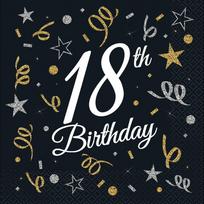 Popierinės servetėlės Happy Birthday, 33 cm x 33 cm, aukso sp./sidabro sp./juoda sp., 20 vnt.