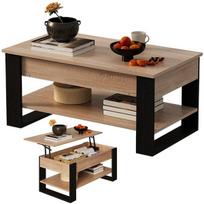 Medinė kavos staliuko-suoliuko „Loft“ su atlenkiamu ir pakeliamu stalviršiu, 92 cm