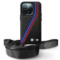 BMW M Carbon Tricolor Lines & Strap“ dėklas iPhone 16 Pro Max“ - juodas