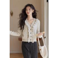 MISHOW Ear Fungus Edge Knitted Cardigan Long Sleeve Coat Winter Outerwears Button Design V-Neck Fashion Gentle Top MXD55Z1049 F