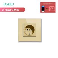 BSEED 1/2/3/4 grupės Zigbee jutiklinis jungiklis su stiklu ir ES lizdais, išmanusis sieninis šviesos jungiklis, jutiklinis ekranas, foninis apšvietimas, E serija Socket No Zigbee&EU standard