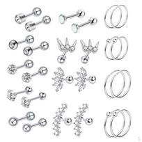 13 Pairs 16G Stud Earrings 6mm Tragus Barbell for Women Men 26Pcs Silver tone