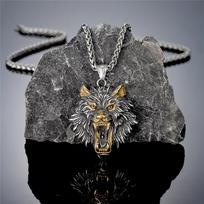 Gold Stainless Steel Viking Fenrir Necklace Retro Norse Mythology Odins Wolf Pendant Amulet for Men Punk Jewelry 60CM