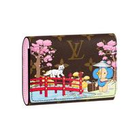 Louis Vuitton Victorine Japanese Garden Monogram Cat Sakura Graffiti Canvas Victoria Wallet Card Holder Women wallet Brown M80873 Box(Basic Set+Box)