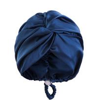 Pure Silk Turban Bonnets For Women Satin Sleeping Bonnet Hat Double Layer Twisted Hair Wrap Adjustable Silk Headwrap Hair Bonnet tamsiai mėlyna spalva