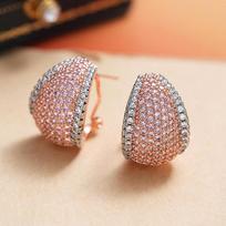 Huitan Trendy Copper Color/Rose Gold Color Two Tone Pear Shaped Stud Earrings with Sparkling CZ Luxury Wedding Zircon for Women