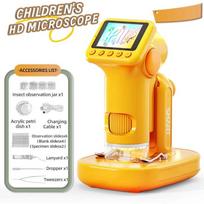 1600x Children's HD Microscope 2-In-1 Handheld Science Experiment Set with LED Light Toy Portable Outdoor Toy Take Pos geltona