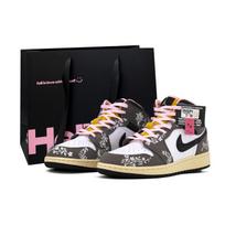 Jordan Air Jordan 1 Leather Mid top Vintage Basketball Shoes Unisex Brown Black HQ2014-100(team-BOX) 35.5