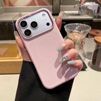 Magnetic Liquid Silicone Case with Metal Lens for iPhone 17 Pro Max iPhone 17 Pro Max morandi rožinė spalva
