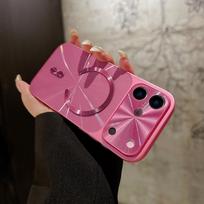 iPhone 17 Pro Max Case Aurora Magnetic CD Pattern Big Window Drop-proof Hard Cover 13 rožinės rožinės spalvos