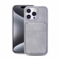 Magnetic Leather Card Holder Case for iPhone 17 Pro Max/16/15/14/13/12/XR 15 Pro pilka spalva