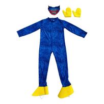 Vaikams Huggy Wuggy Poppy Playtime Cosplay Kostiumas Bodis Kombinezonas Kaukė Pirštinės Unisex M mėlyna