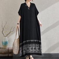 Women's Plus Size Printed V-Neck Maxi Dress, Loose Casual Short Sleeve Dress (XL-5XL) XL