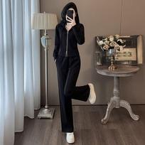  Women 2-Piece Tracksuit Hoodie & Wide Leg Pants Set Casual Loungewear Outfit L juoda