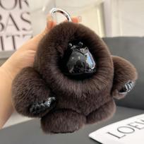 Authentic Real Natural Rabbit Fur Gorilla Car Keychain Bag Decor Plu Toy Cute Hanging Ornament Gift Ideal Bookbags And Accories About 15cm