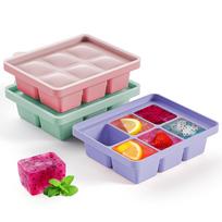 Silicone Ice Cube Tray Playset of 3, Easy Release 6 Flexible Silicone Ice Cube Molds with Removable Lid, Reusable Freezer Stackab