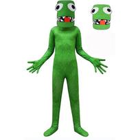 (8-9 Years) Halloween Rainbow Friends Roblox Game Green Little Monster Costume Jumpsuit Kids Cosplay Tight-fitting Costume 4-5 Years