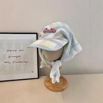 Korean Style Strappy Bandana Hat Embroidery Letter Headscarf Hat Simple Plaid Baseball Cap  Seaside mėlyna