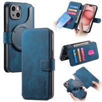 Odinis PU piniginės kortelės lizdo telefono dėklas, skirtas iPhone 16 15 Pro Max 14 13 12 Pro 11 Magnetinis smūgiams atsparus Vintage TPU kompiuterio paprastas dangtelis iPhone 15 mėlyna