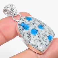 Natural K2 Azurite Gemstone Handmade 925 Sterling Silver Pendant 1.89  F1D06