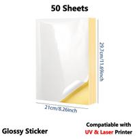 Spausdinamas lipduko popierius blizgus baltas 50 lapų 8,5 x11  skirtas rašaliniam ir lazeriniam spausdintuvui, greitai džiūstantis lipduko popierius lipnus 50 Sheets-Glossy White burbuliukų spalva