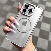 Prabangus magnetinis belaidis įkrovimas Magsafe dėklui iPhone 16 15 14 Plus 13 12 Max Minkštas buferis Skaidrus dangtelis For iPhone XS Max pilka spalva