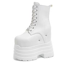Botas Mujer Plataforma Winter Womens Boots Punk Style White Wedge 21CM Super High Heel Boots Lace Up Wedge Platform Boots 36 balta