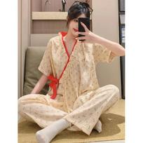 Women's Summer Cotton Kimono Cardigan & Pants Set - Chinese Style Home Wear Size XL, 2XL