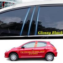4 vnt. automobilio statramsčio dangteliai, durų apdailos, langų moldingų lipdukai Peugeot 206 2004-2010, 207 2009-2013, Citroen C2 2006-2013 black
