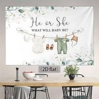 2D Boho Gender Reveal Backdrop, Baby Clothesline & Eucalyptus for Party Photoshoot 47.2x31.5inch/120*80cm
