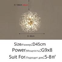 Modern Dandelion LED Chandelier Lighting Pendant Lamp For Living Room Dining Room Bedroom Home Decoration Art Crystal Lamps 8 heads