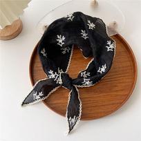 Y2K Cotton Linen Hair Band Sweet Bohemia Bandana Headwear Floral Lace Hair Scarf  Beach juoda