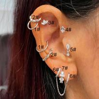 Daith Helix Flat Piercing Stud Earrings for Women Stainless Steel Screw Earing Cartilage Tragus Conch Ear Lobe Fashion Zircon 1-(2PCS)