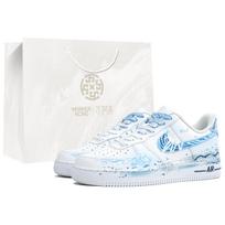 Nike Air Force 1 Kaleidoscope, Wave, Shopping Bag Abrasion Resistant Low top Skateboard Shoes Unisex White Blue CW2288-111(Team113-S-BOX) 37.5