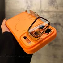 iPhone 17 Pro Max Magnetic Ring Protective Case with Glass Lens Cover iPhone 16 Pro Max oranžinė