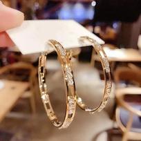 Luxury Female Big Hoop Earrings Fashion Gold Color Shiny Crystal Wedding Round Earrings Women’s Gift