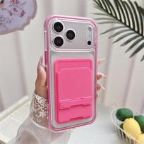 iPhone 11/16 Pro Max TPU Card Slot Holder 2-in-1 Protective Case 17pro rožinė raudona spalva
