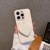 Premium PU Leather Heart Stand Case for iPhone 12-17 Pro Max Air 15 Pro balta