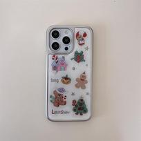 Christmas Atmosphere iPhone 16/15 Pro Case: 17 Illustrated Little Bear & Gingerbread Man Design iPhone 15 Pro Max