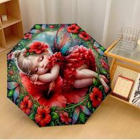 Fairy Among Hibiscus Flowers Printed umbrella windproof folding umbrella portable sun and rain umbrella suitable for gifting