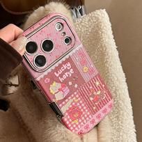 Gold-Plated Leather iPhone Case with Pink Horse Lanyard for iPhone Models 13-17 15 Plus